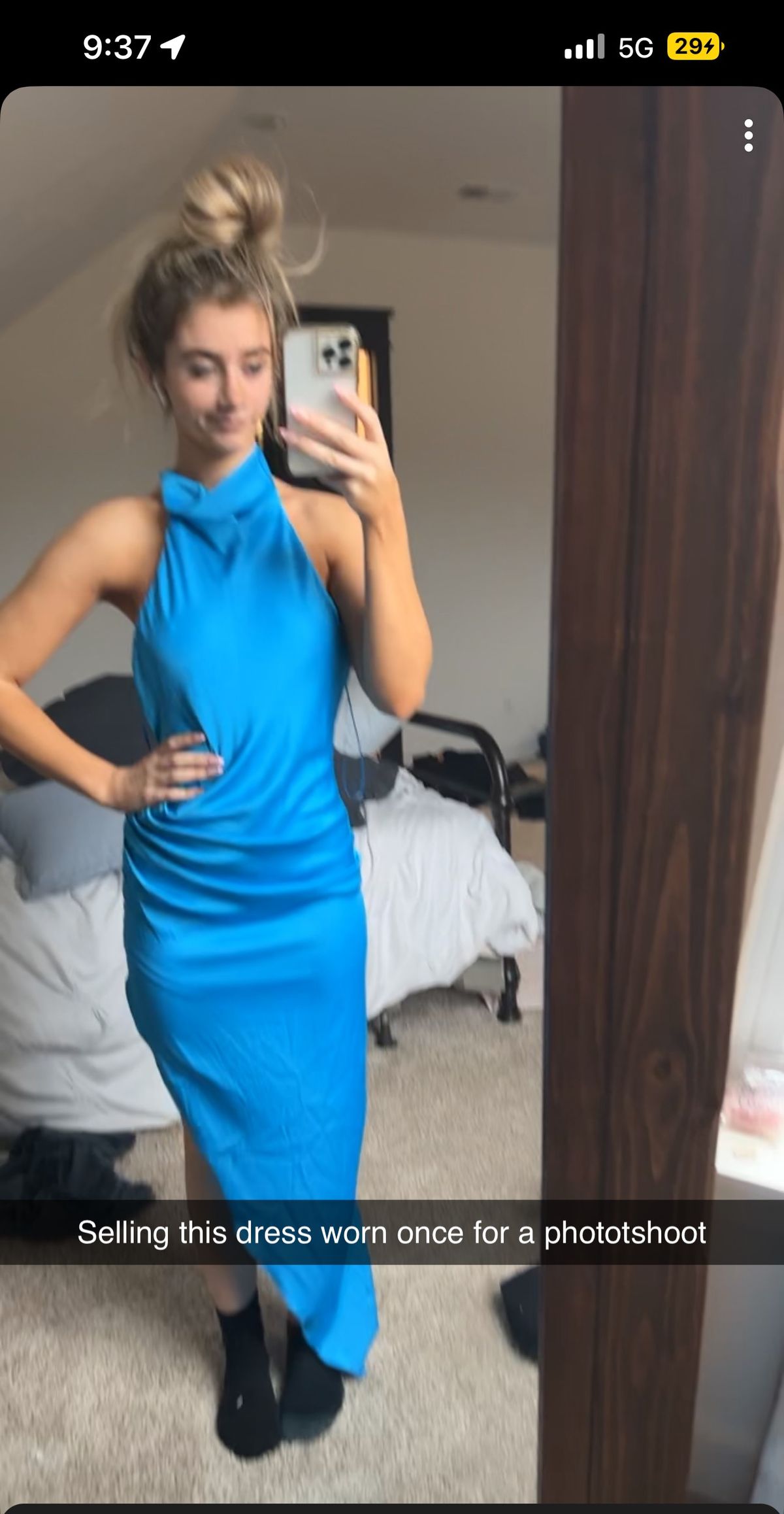 Size S Prom High Neck Blue Side Slit Dress on Queenly