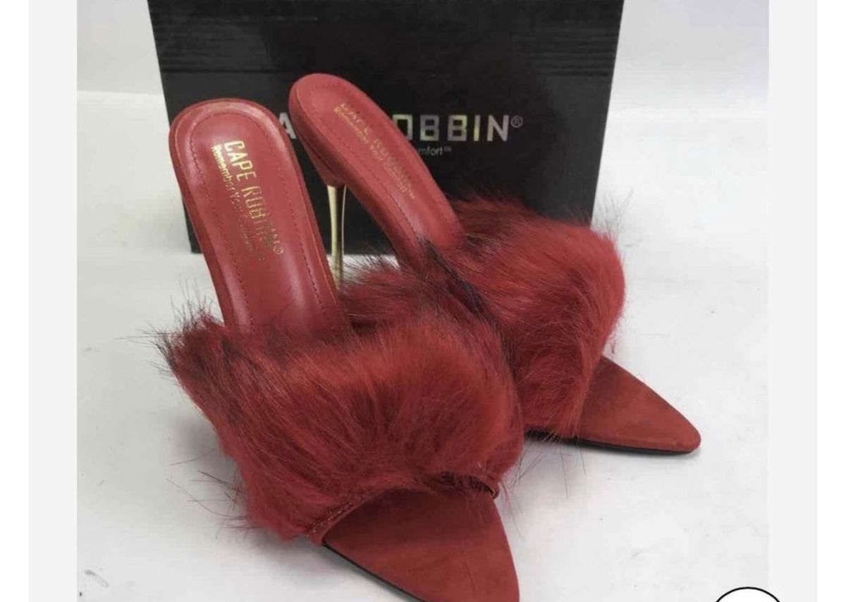 Cape Ribbon Red Fur Heels Size 8 Pageant Red Formal Jumpsuit on Queenly