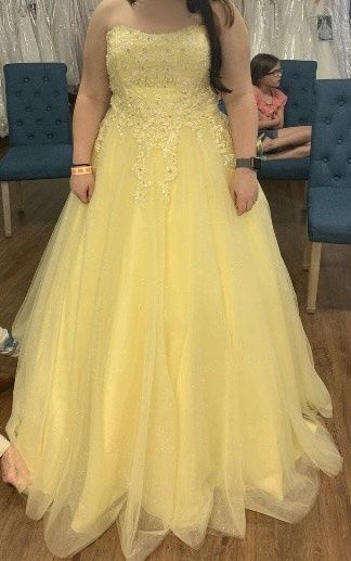 Clarisse Plus Size 16 Prom Strapless Yellow Ball Gown on Queenly