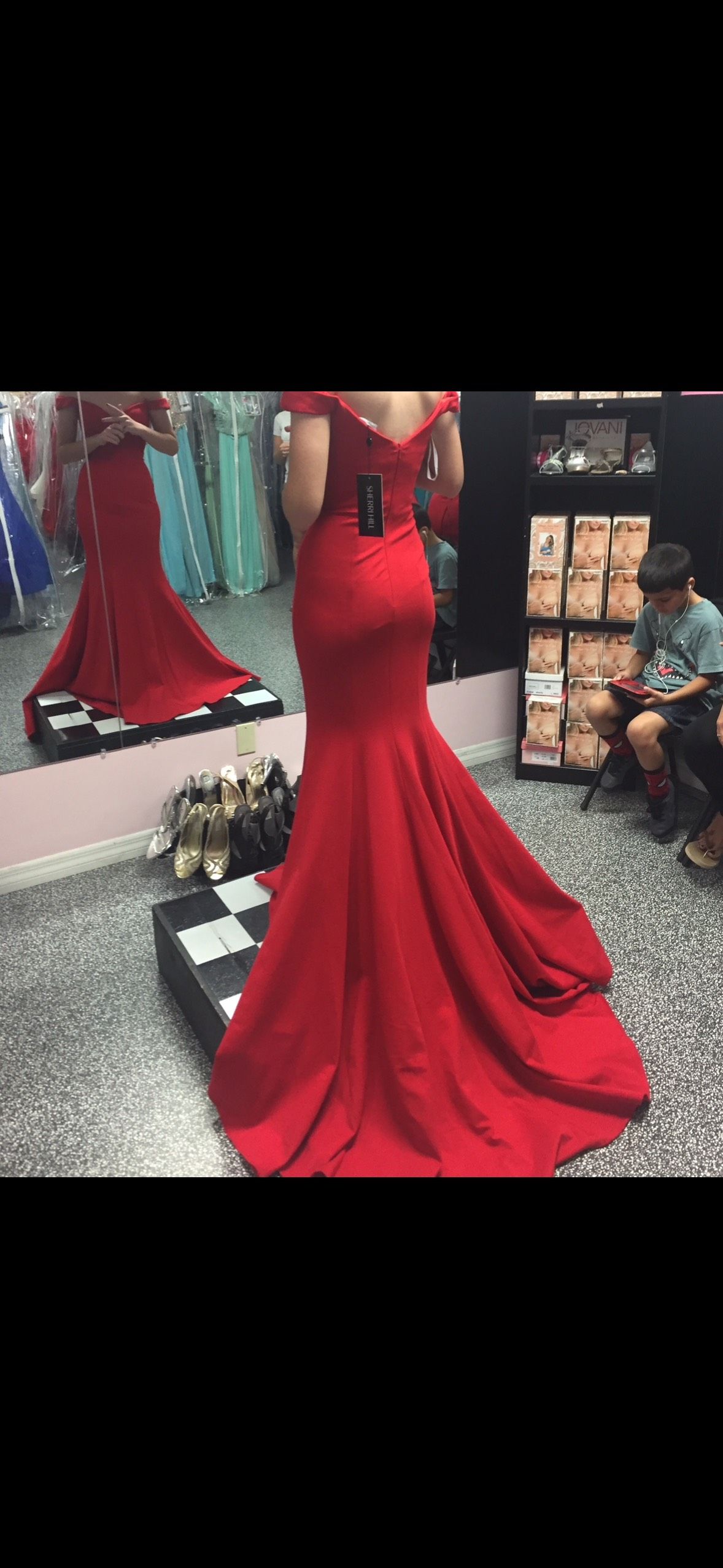 Sherri Hill Size 00 Prom Off The Shoulder Red Mermaid Dress on Queenly