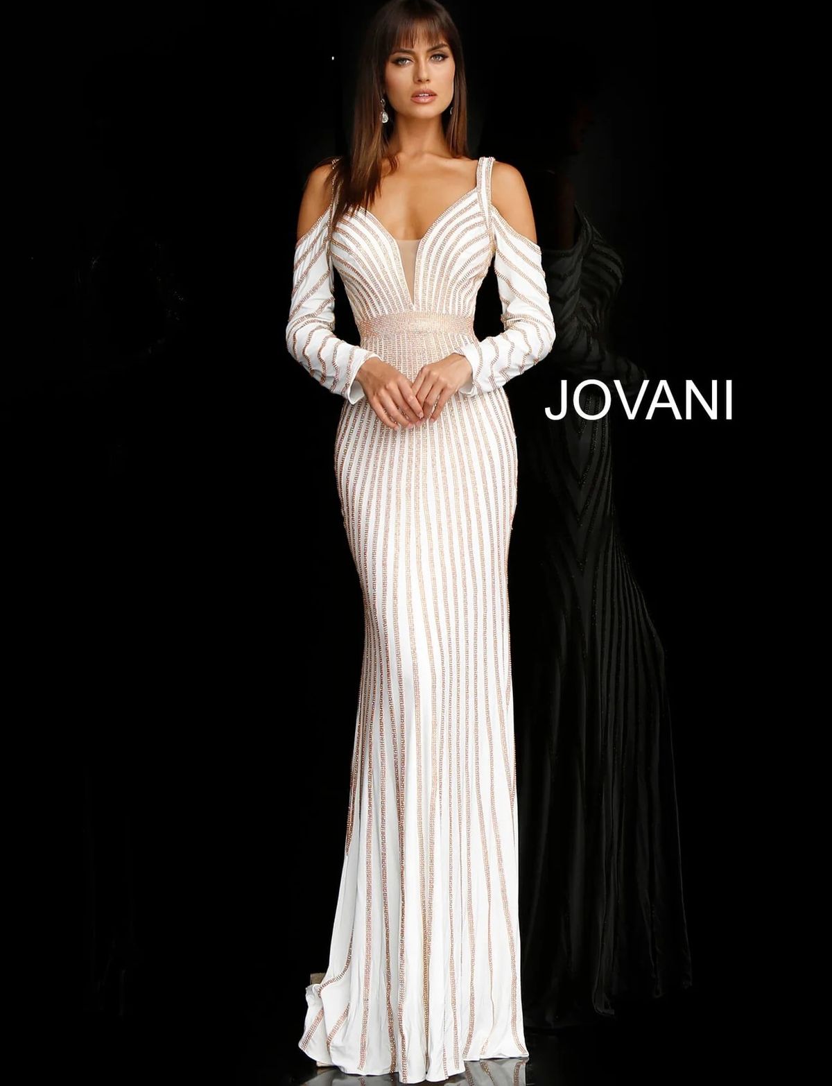 Jovani Size 8 Wedding Plunge White Floor Length Maxi on Queenly