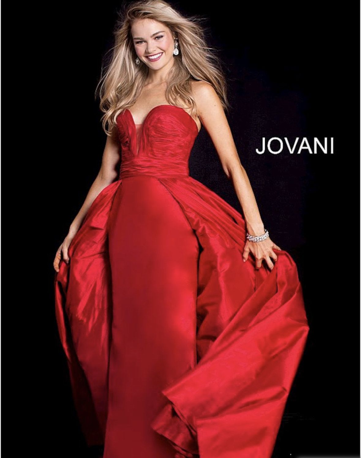 Jovani Size 0 Prom Strapless Satin Red Floor Length Maxi on Queenly