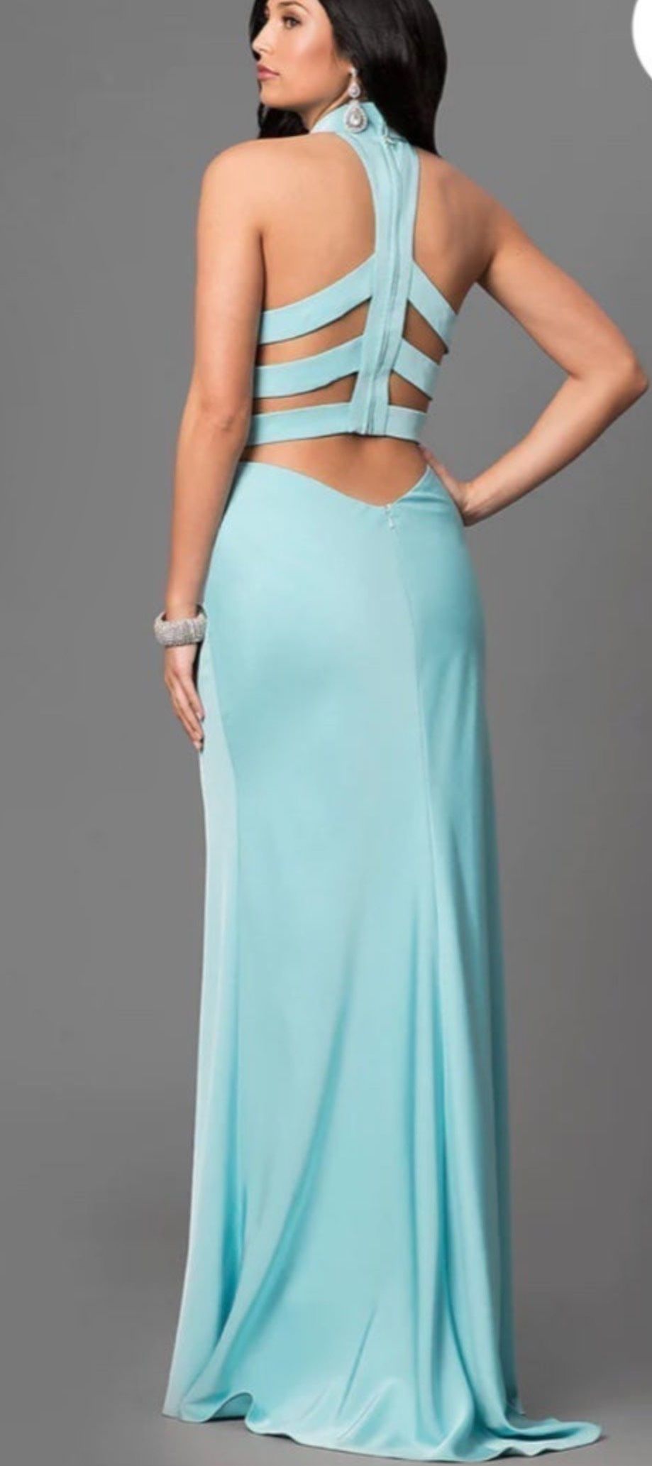 Size 4 Prom High Neck Blue A-line Dress on Queenly