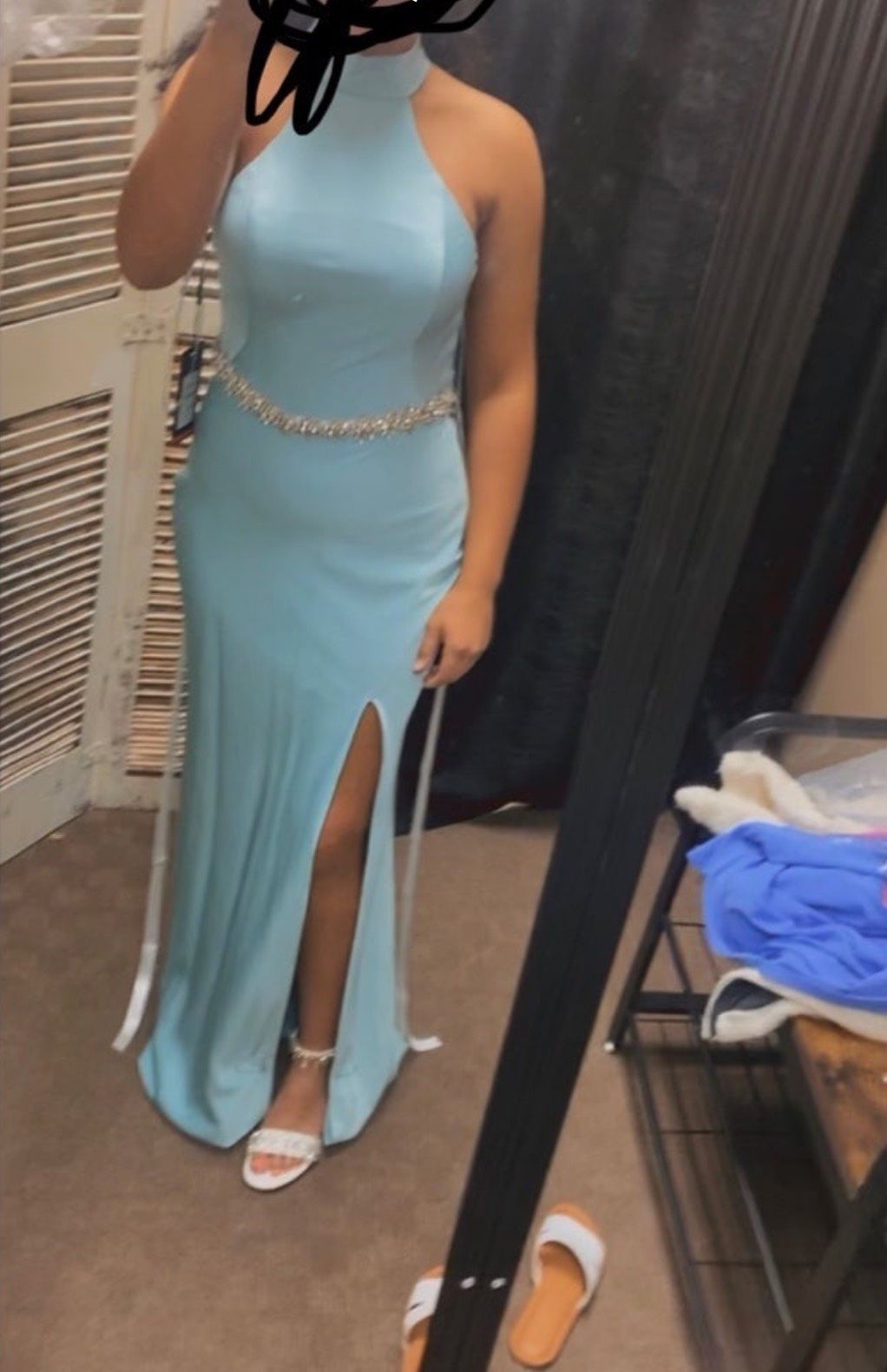 Size 4 Prom High Neck Blue A-line Dress on Queenly