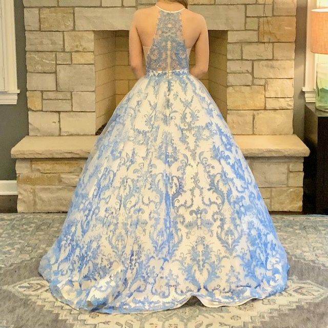 Sherri Hill Size 00 Prom High Neck Floral Light Blue Ball Gown on Queenly