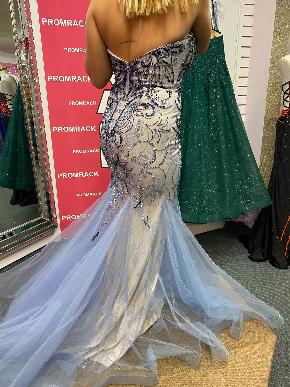 Size 2 Prom Lace Blue Mermaid Dress on Queenly