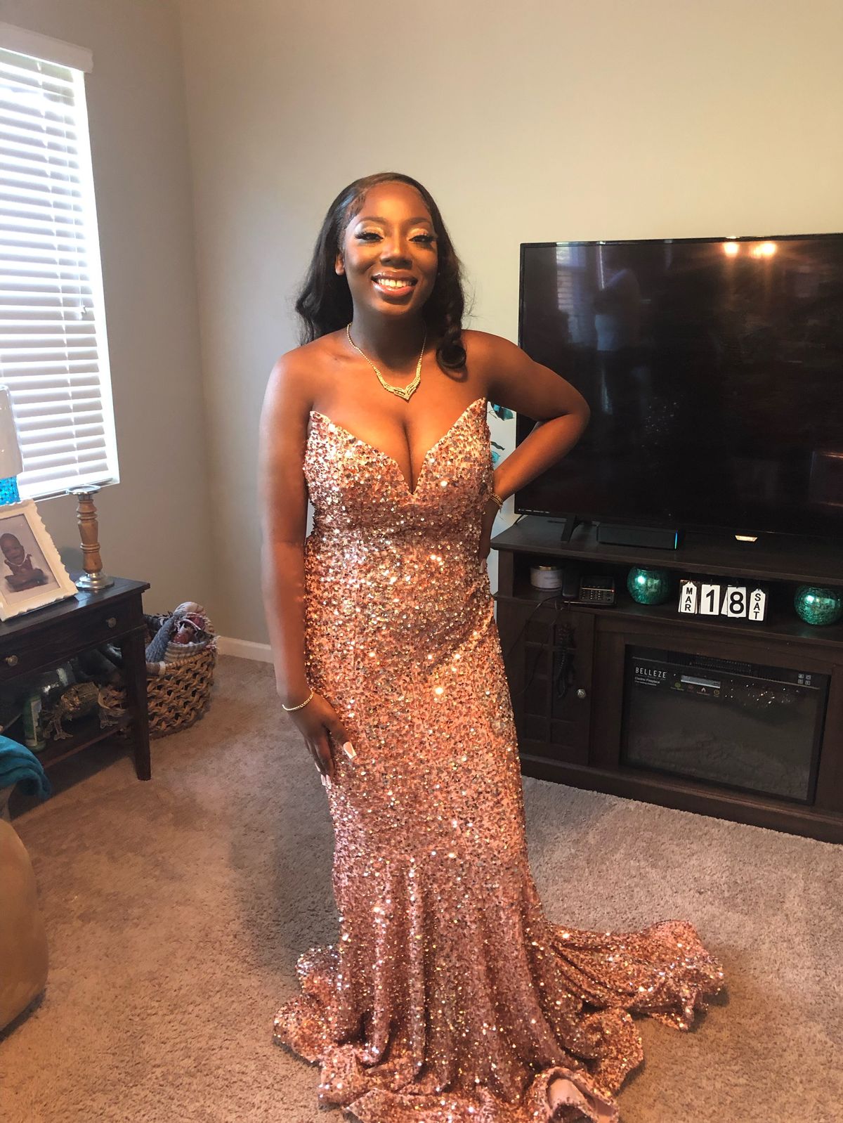 Portia and Scarlett Size 10 Prom Strapless Rose Gold Dress With Train on Queenly