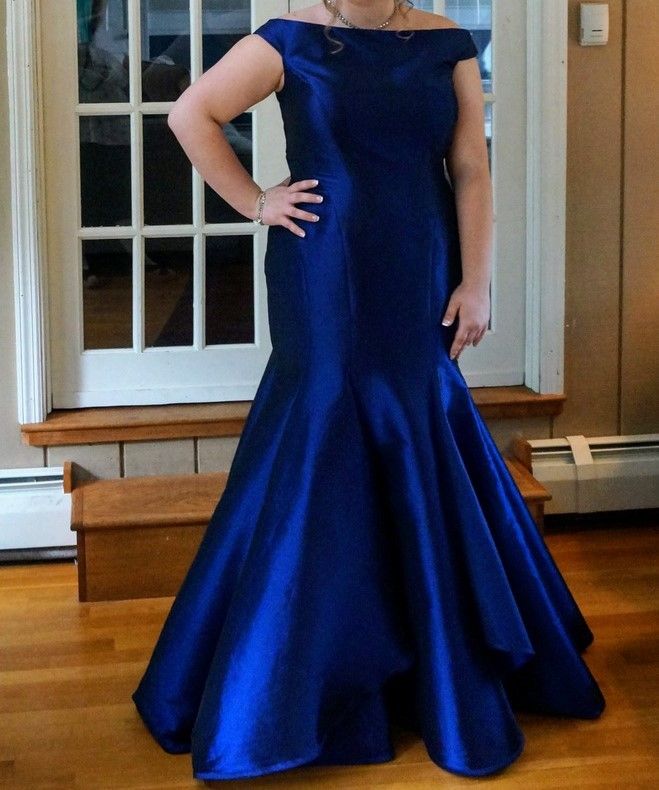 Mac Duggal Plus Size 16 Prom Blue Mermaid Dress on Queenly
