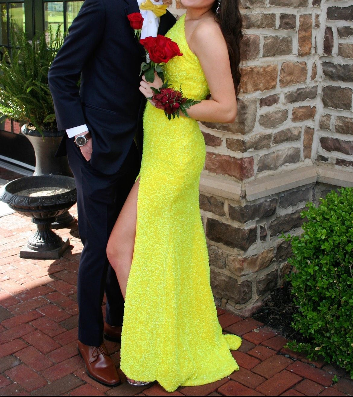 Size 0 Prom Yellow Side Slit Dress on Queenly