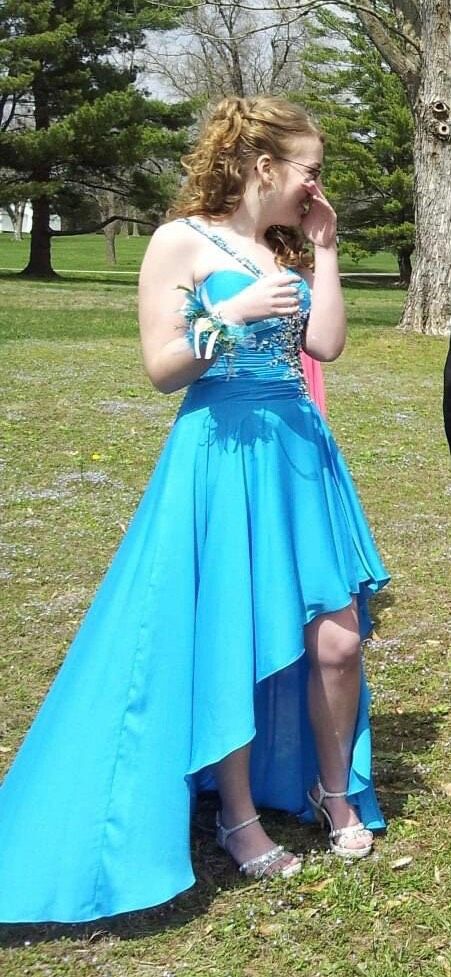 Size 8 Prom One Shoulder Light Blue Dress With Train on Queenly