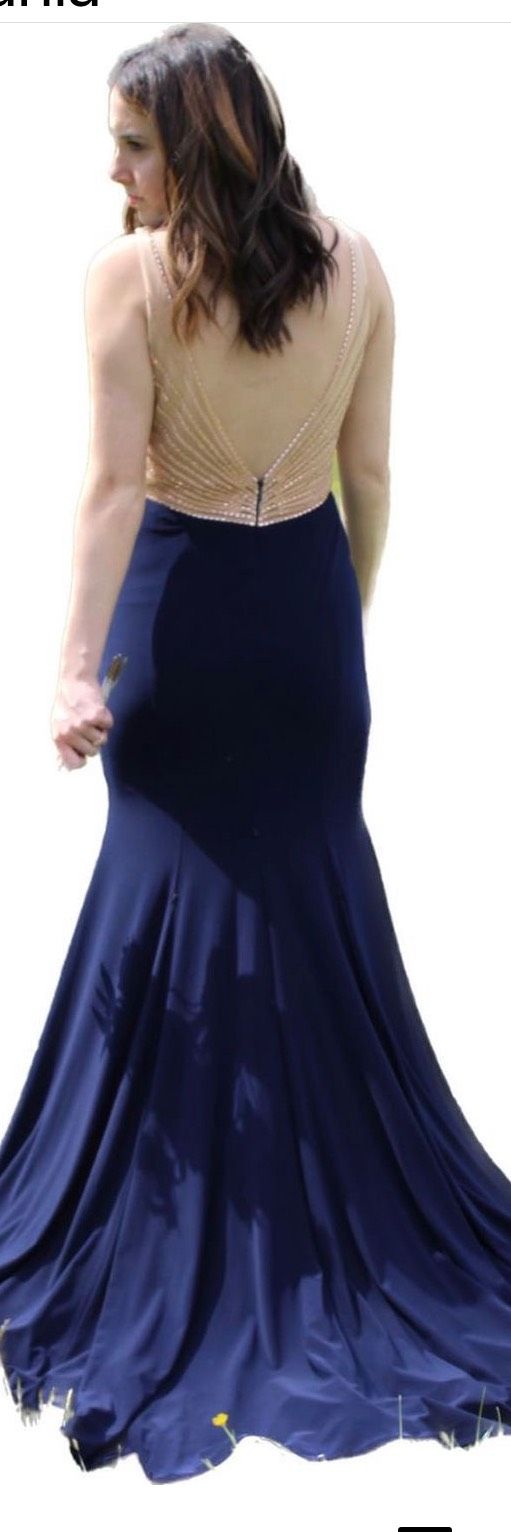 Size 4 Prom Sheer Blue Mermaid Dress on Queenly