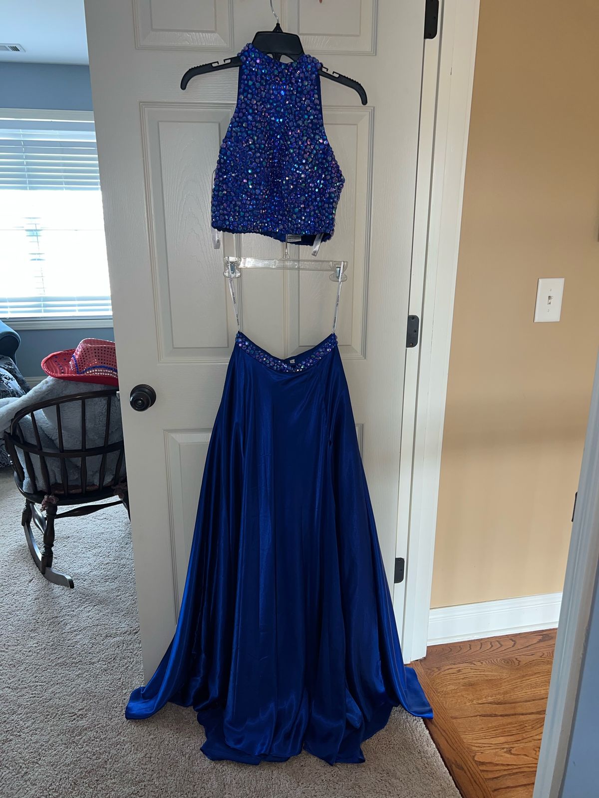 Sherri Hill Size 2 Prom High Neck Satin Royal Blue Dress With Train on Queenly