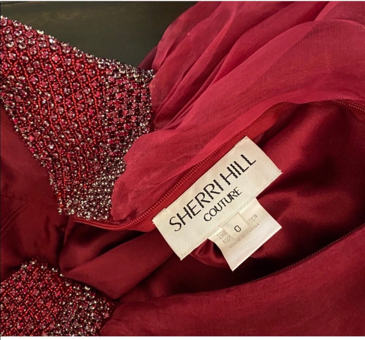 Sherri Hill Size 0 Prom Strapless Sequined Burgundy Red Ball Gown on Queenly