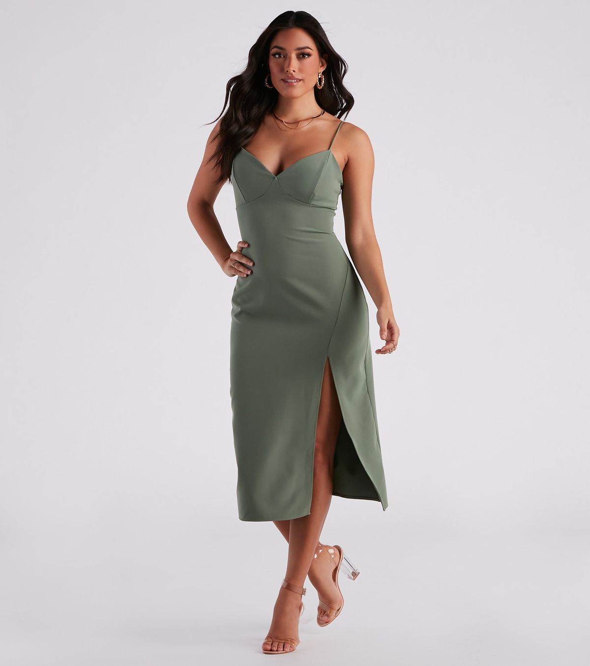Style 05101-2099 Windsor Size S Wedding Guest Green Side Slit Dress on Queenly