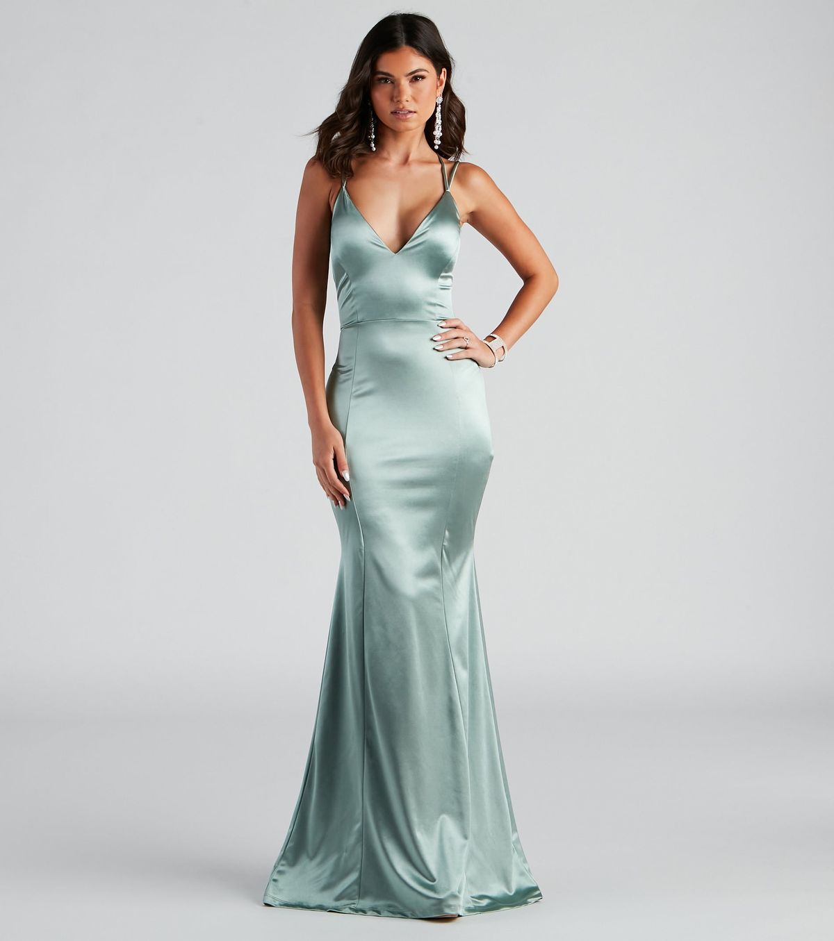 Style 05002-2454 Windsor Size L Bridesmaid Satin Green Mermaid Dress