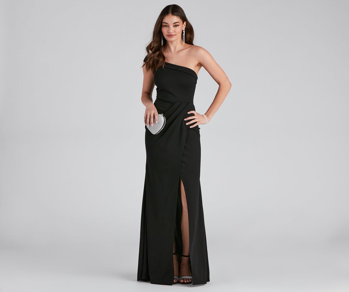 Style 05002-0889 Windsor Size L Prom Off The Shoulder Black Side Slit Dress on Queenly