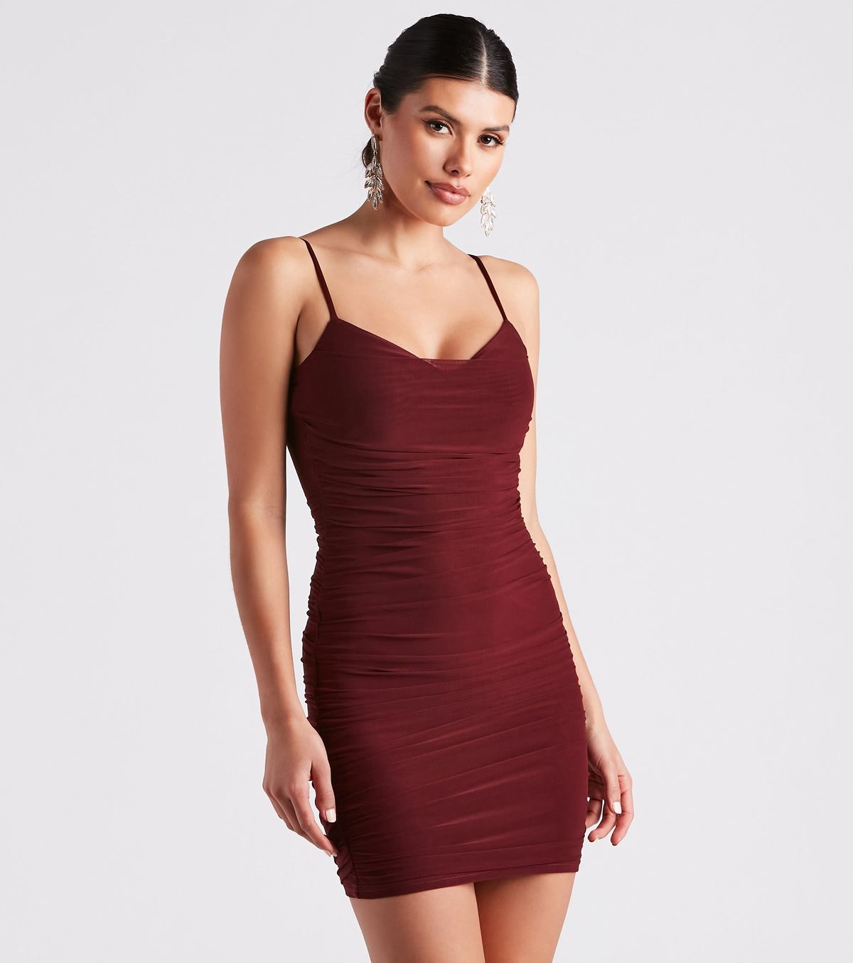 Style 05101-1863 Windsor Size L Nightclub Sheer Red Cocktail Dress on Queenly