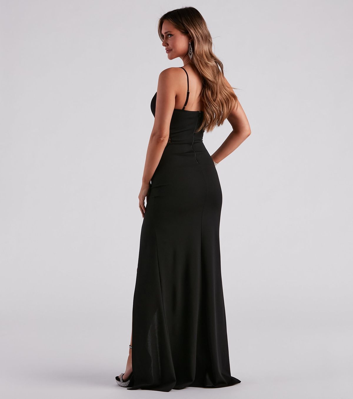 Style 05002-7062 Windsor Size L Bridesmaid Lace Black Side Slit Dress