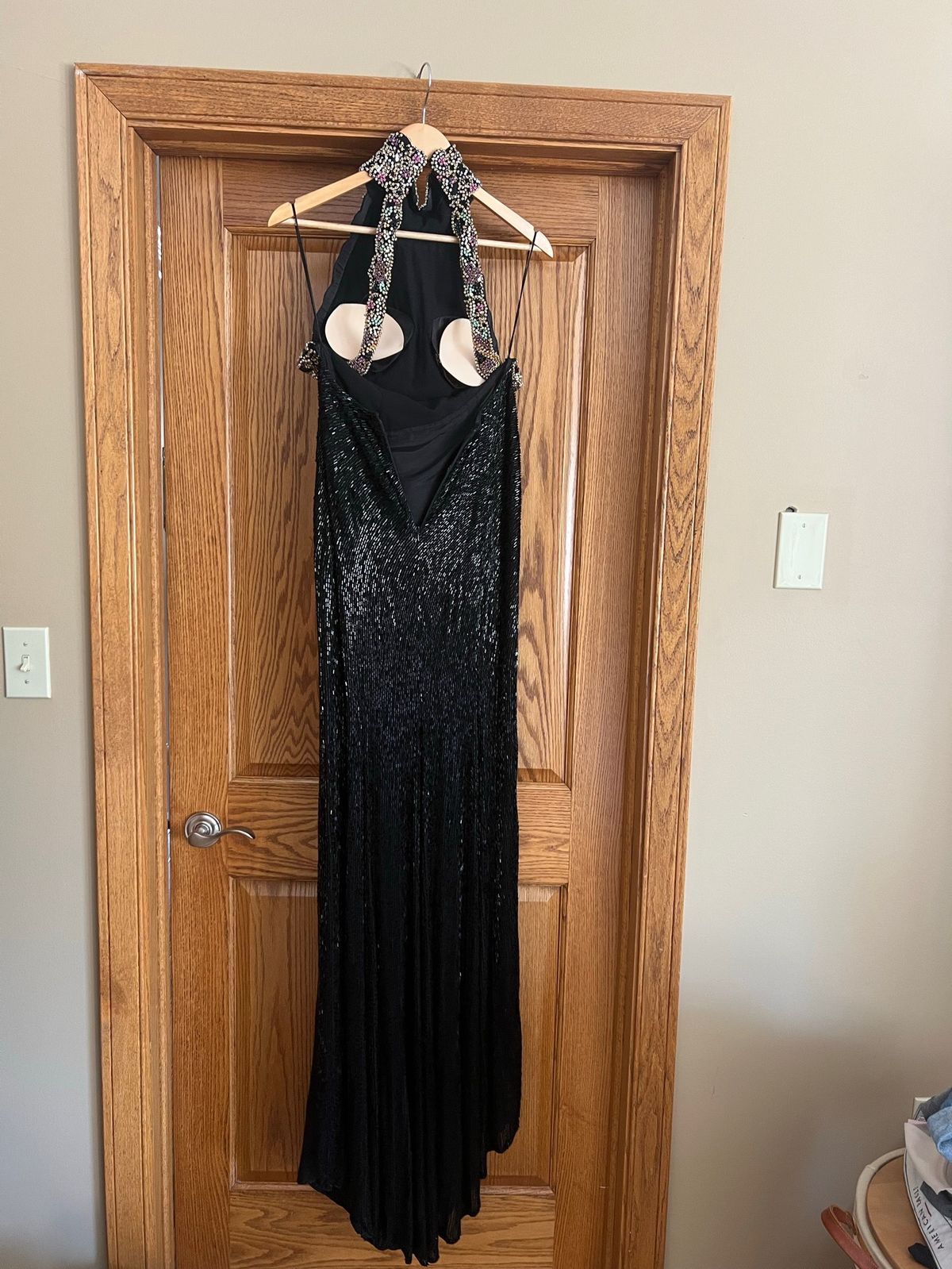 Sherri Hill Size 2 Prom High Neck Sequined Black Side Slit Dress on Queenly