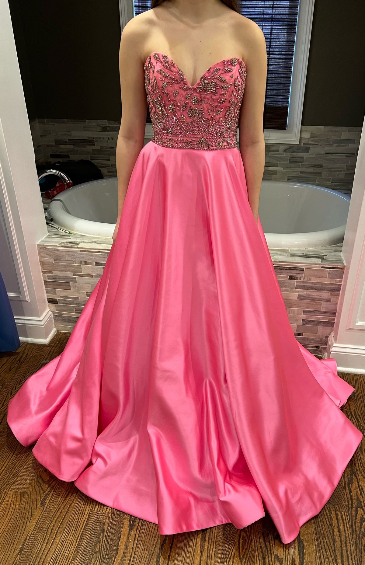 Sherri Hill Size 6 Prom Strapless Satin Hot Pink Ball Gown on Queenly
