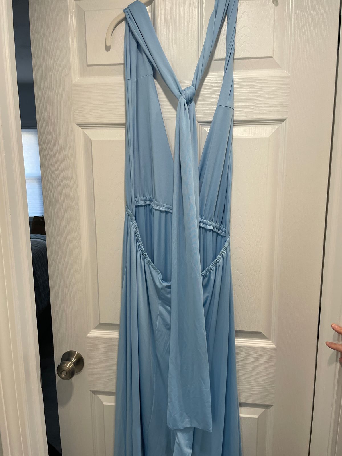 Size L Wedding Guest Blue Floor Length Maxi on Queenly