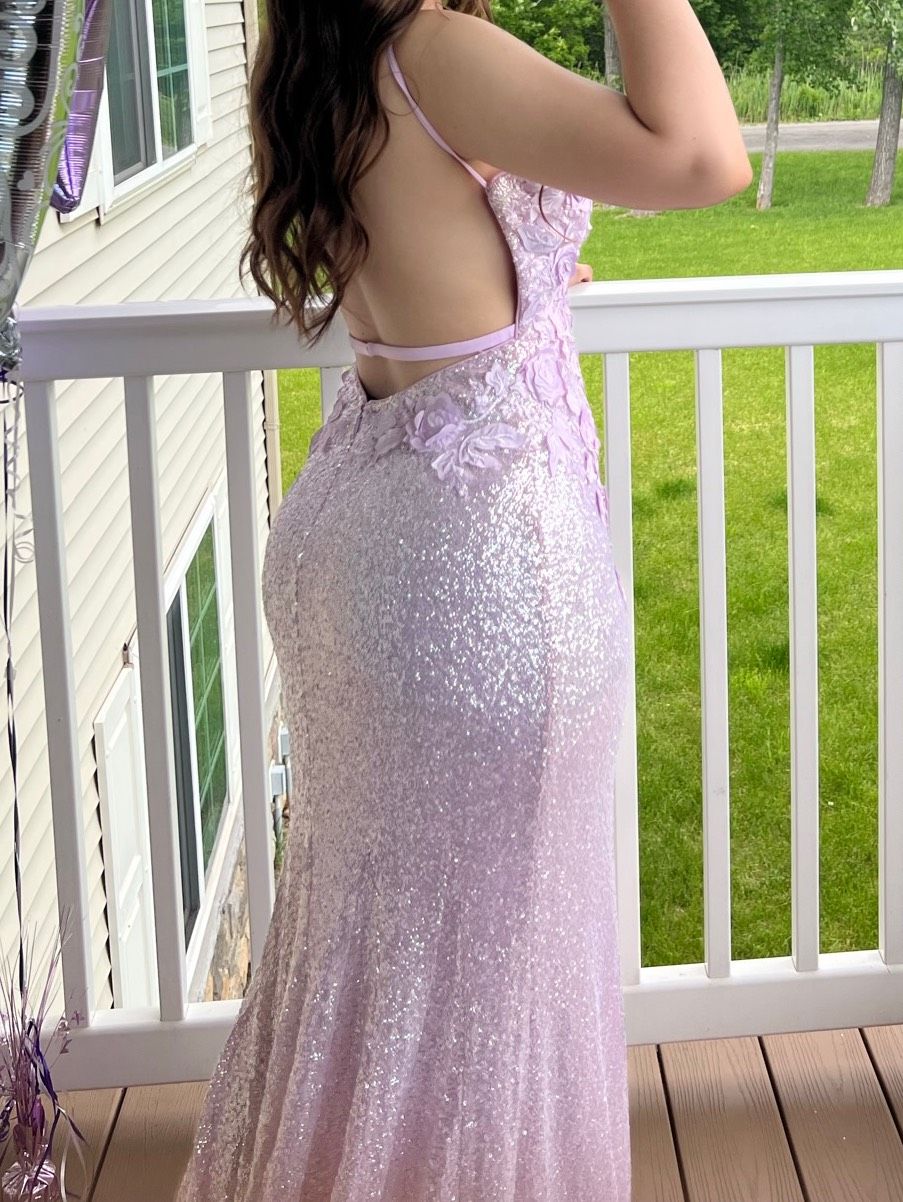 Jovani Size 6 Bridesmaid Plunge Lace Light Pink Side Slit Dress on Queenly