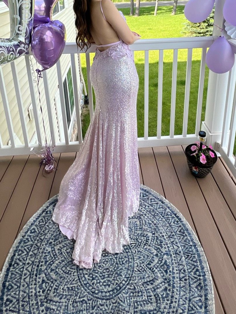 Jovani Size 6 Bridesmaid Plunge Lace Light Pink Side Slit Dress on Queenly