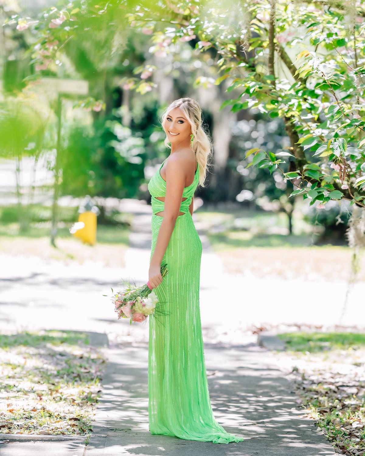 Sherri Hill Size 0 Bridesmaid One Shoulder Sequined Lime Green Side Slit Dress on Queenly