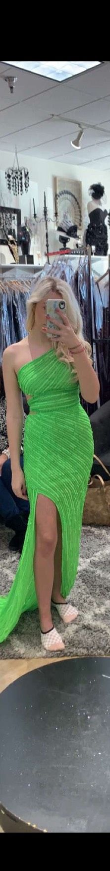 Sherri Hill Size 0 Bridesmaid One Shoulder Sequined Lime Green Side Slit Dress on Queenly