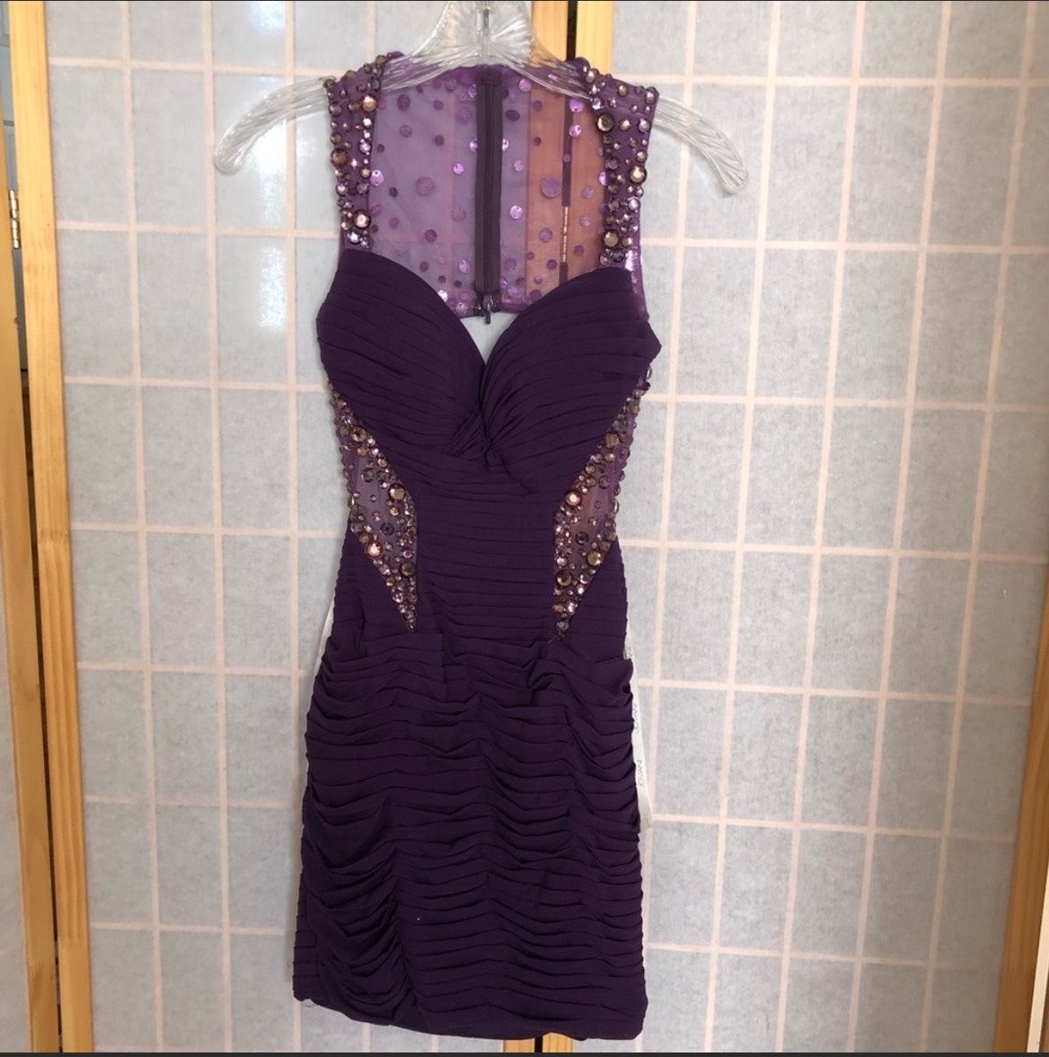 Jovani Size 0 Homecoming Cap Sleeve Sequined Purple Cocktail Dress on Queenly