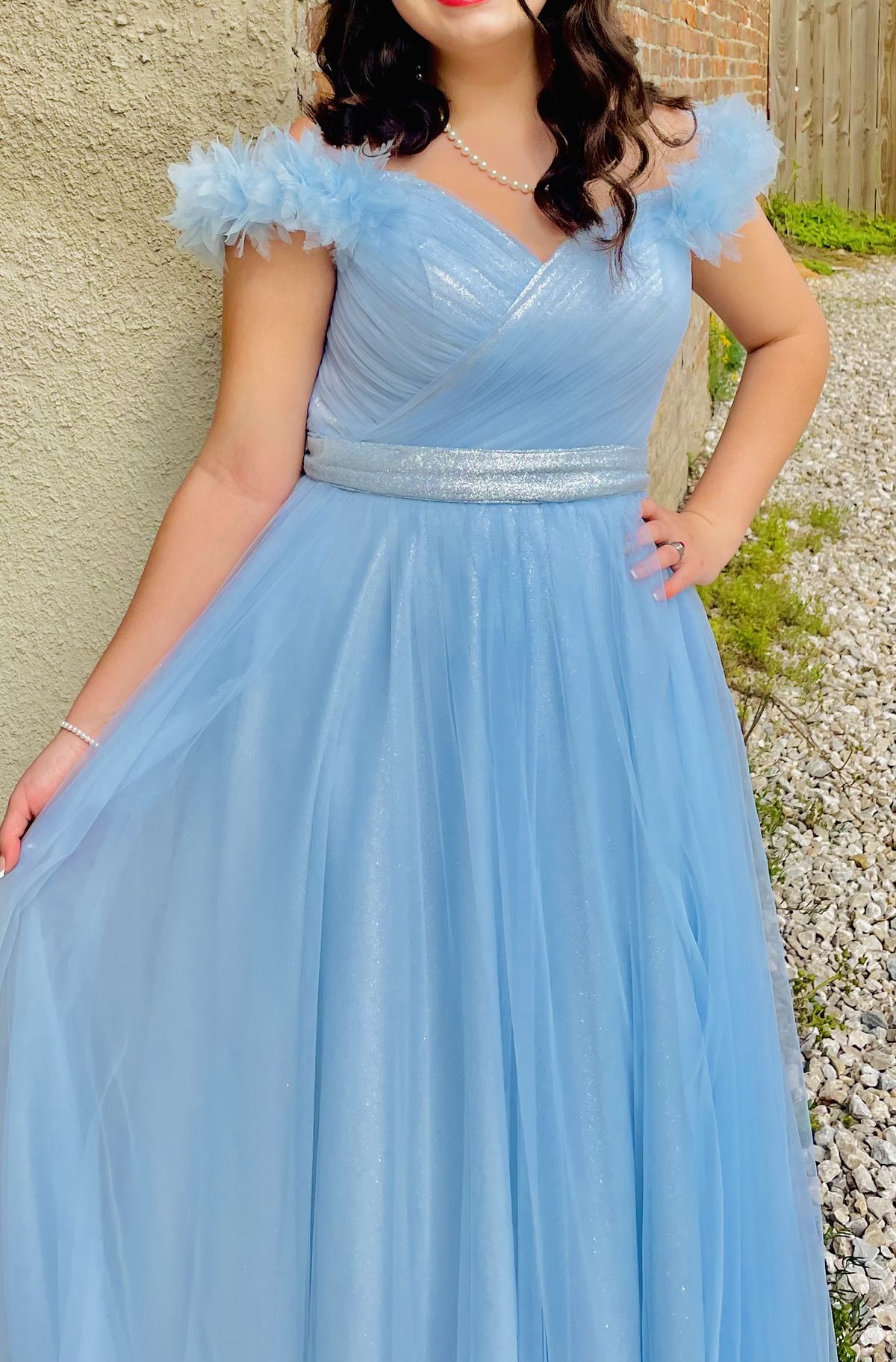 Size 10 Sheer Light Blue Ball Gown on Queenly