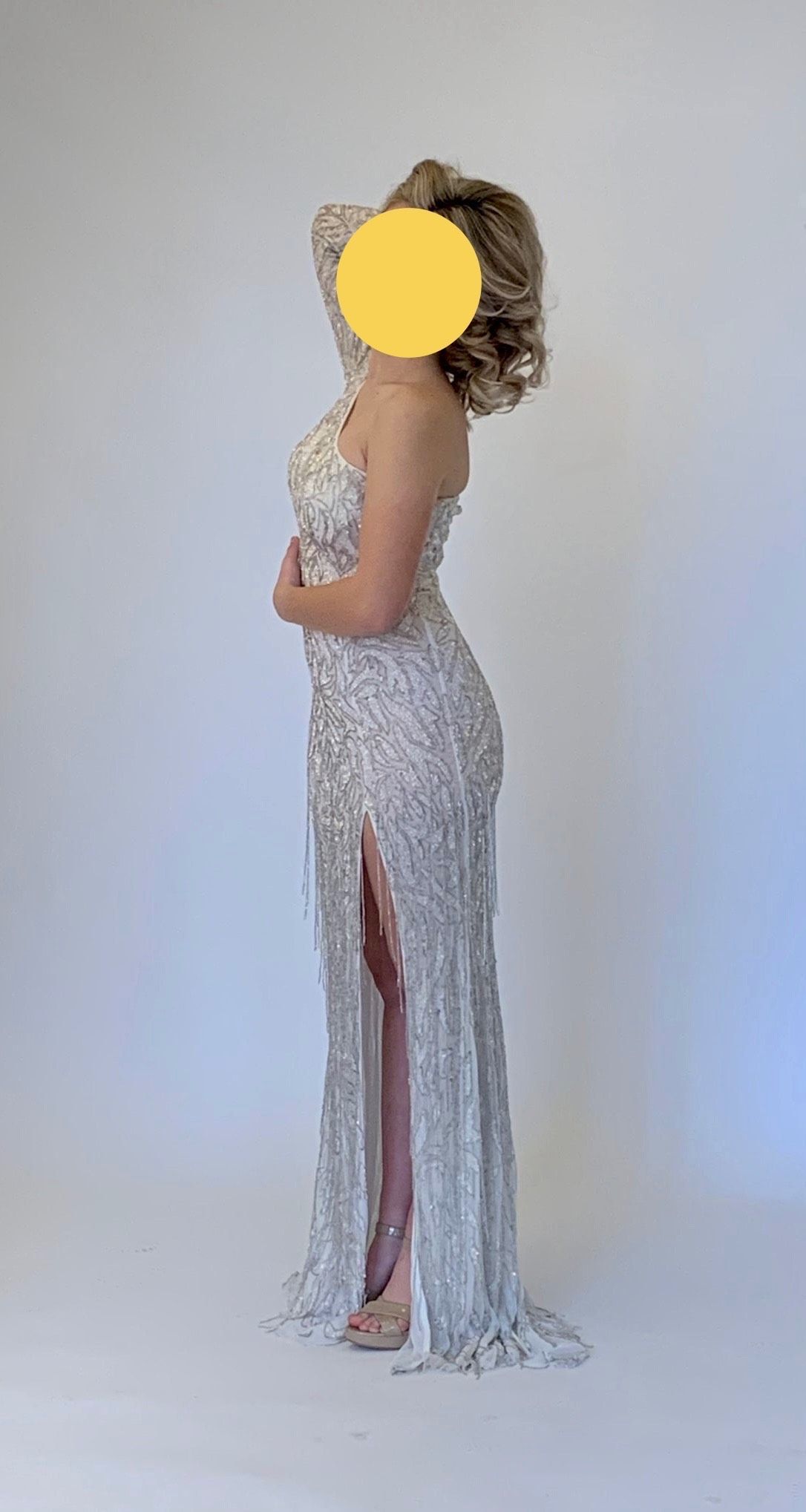 Style 54394 Sherri Hill Size 2 Prom One Shoulder Sequined White Floor Length Maxi on Queenly