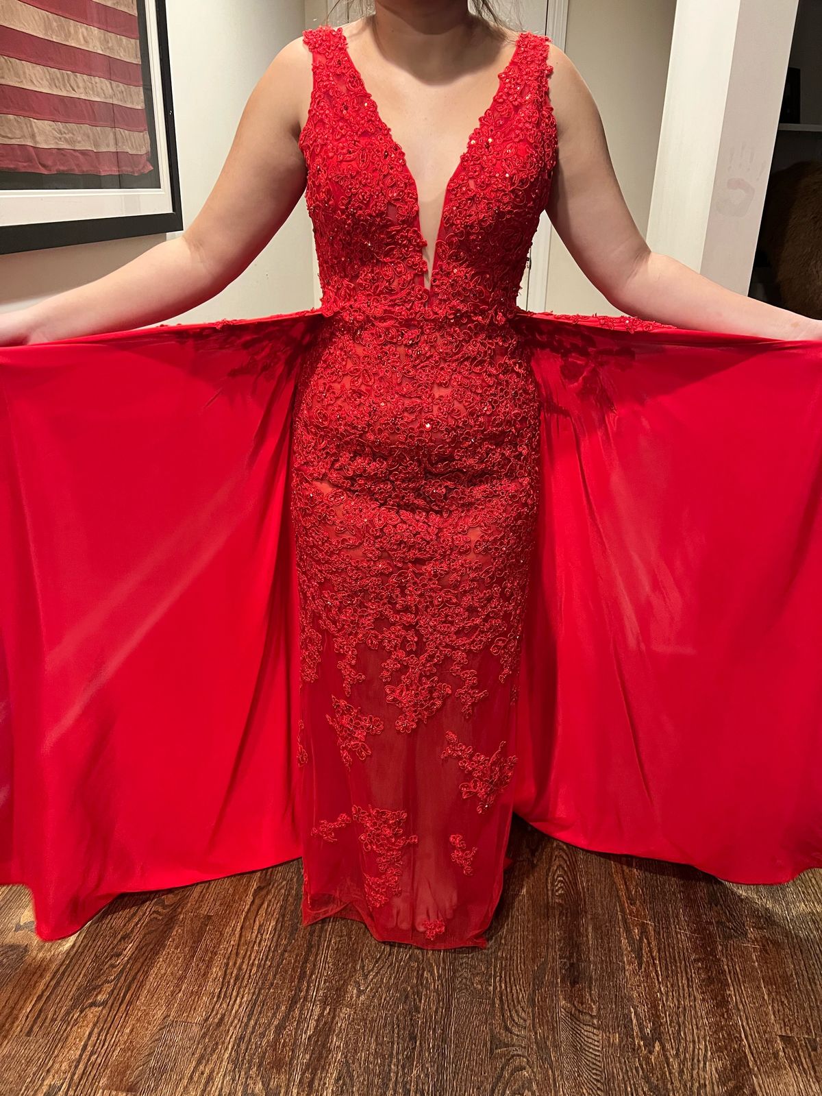 Sherri Hill Size 8 Prom Plunge Red Floor Length Maxi on Queenly
