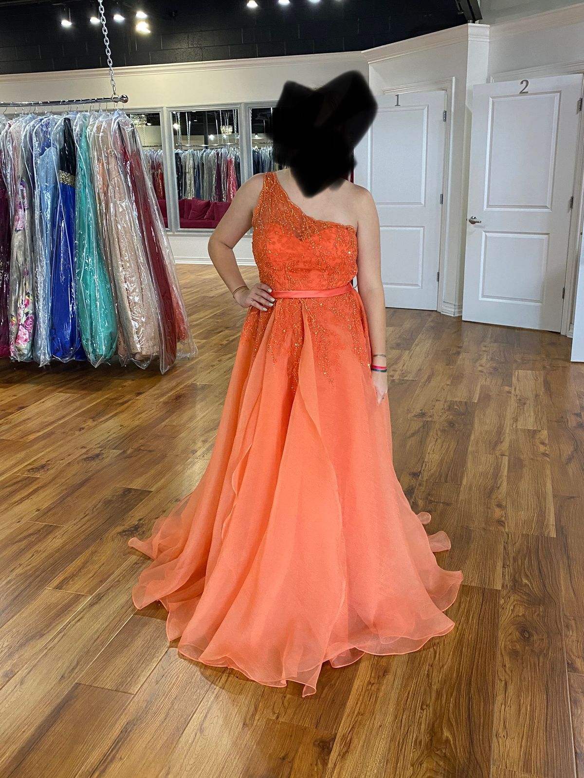 Sherri Hill Size 12 Prom One Shoulder Sequined Orange A-line Dress on Queenly