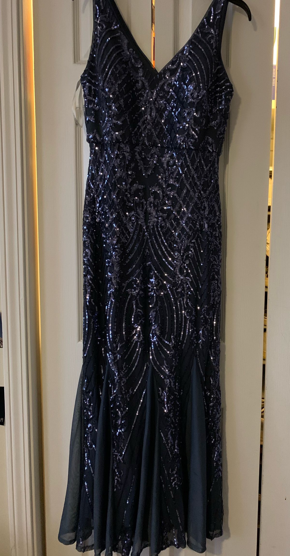 David's Bridal Size 12 Prom Sequined Navy Blue Mermaid Dress on Queenly