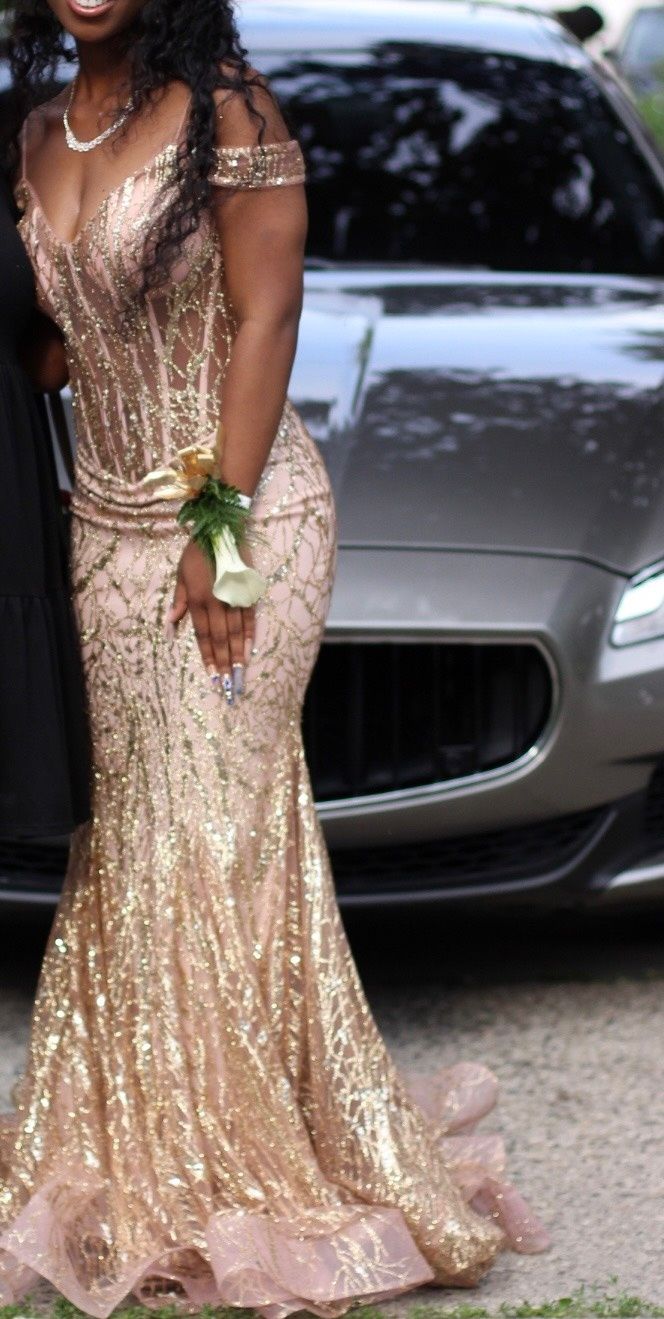 Size 4 Prom Sequined Rose Gold Mermaid Dress on Queenly