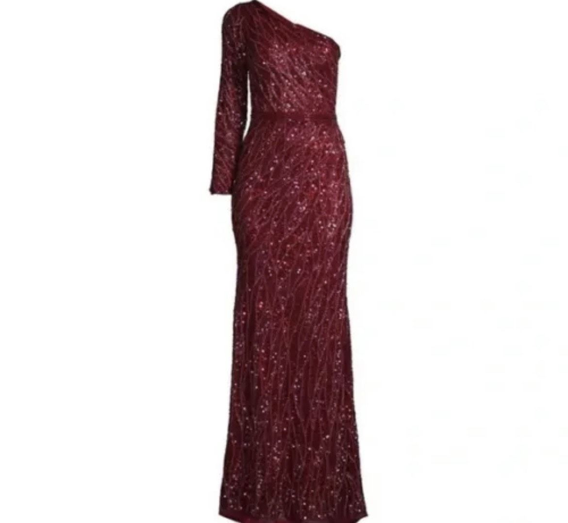 Mac Duggal Size 8 Long Sleeve Sequined Burgundy Red Mermaid Dress on Queenly