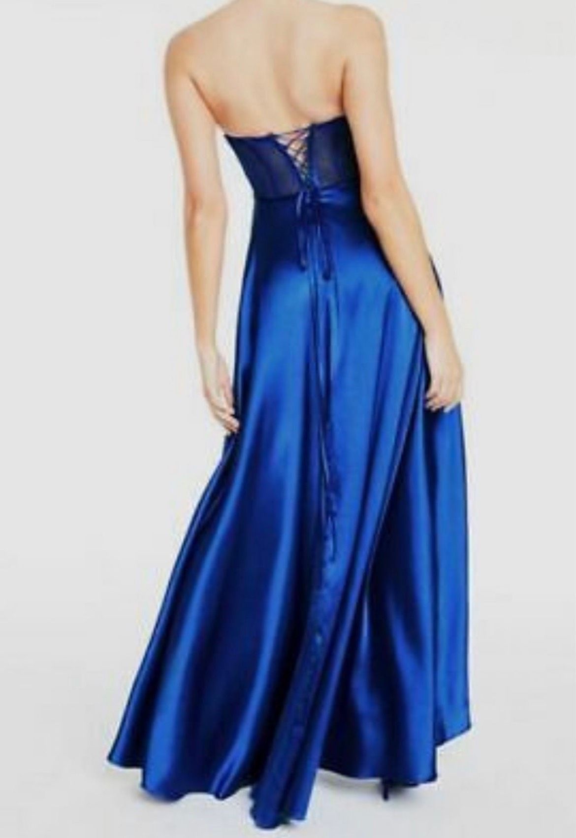 Blondie Nites Size S Prom Strapless Satin Royal Blue A-line Dress on Queenly