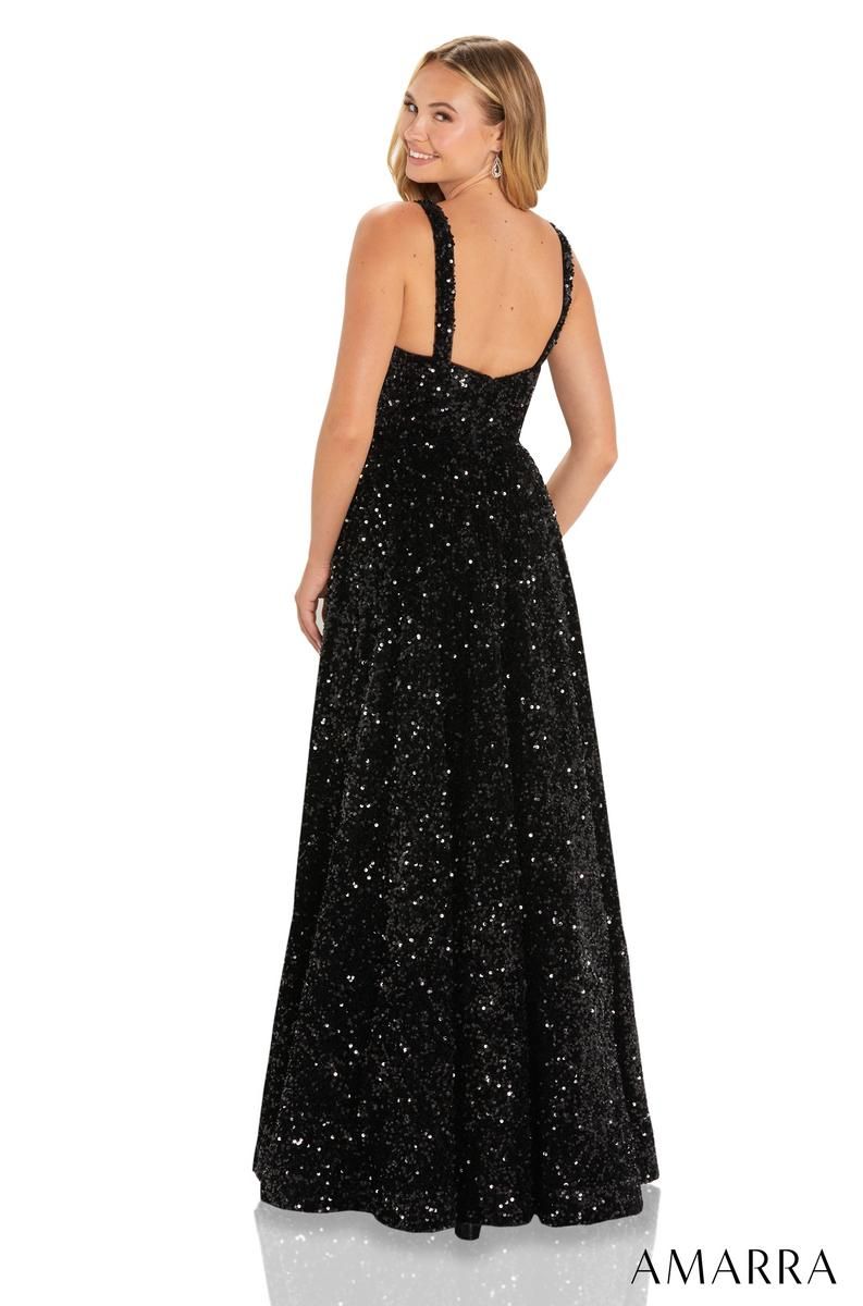 Style 88652 Amarra Size 8 Pageant Velvet Black Side Slit Dress on Queenly
