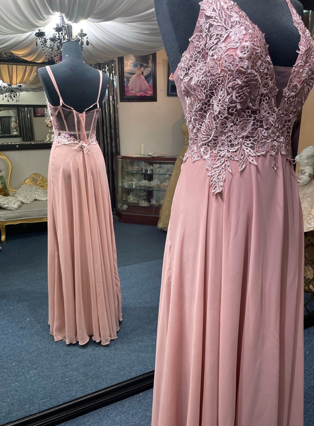 Sublime Collection Size M Prom Lace Coral Floor Length Maxi on Queenly
