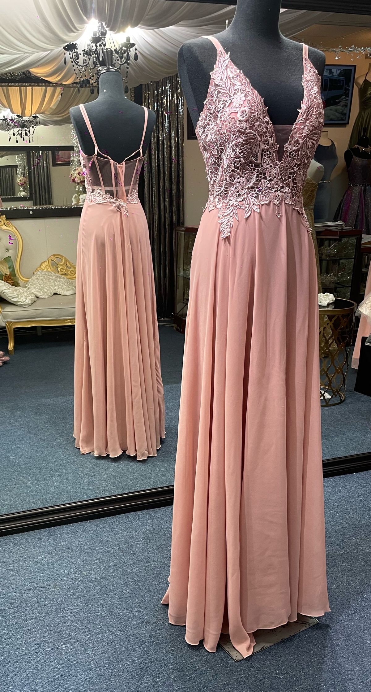 Sublime Collection Size L Prom Lace Coral Floor Length Maxi on Queenly