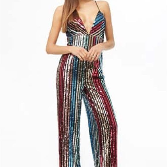 Forever 21 Size 6 Sequined Multicolor Formal Jumpsuit on Queenly