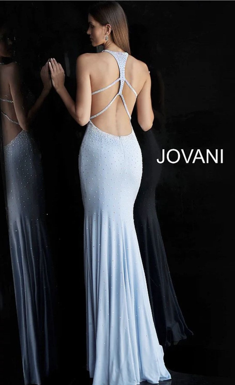 Jovani Size S Bridesmaid Halter Sequined Light Blue Mermaid Dress on Queenly