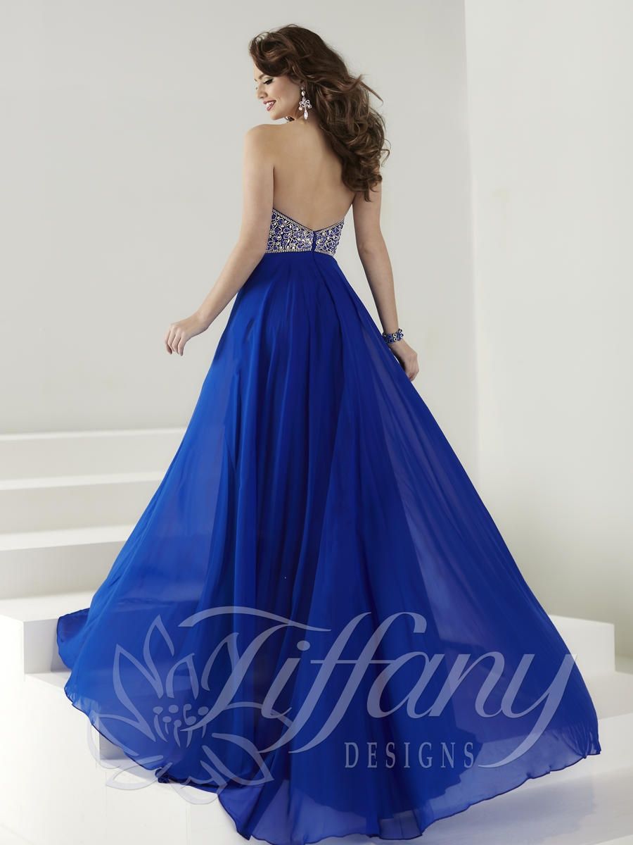 Style 16178 Tiffany Designs Plus Size 16 Prom Strapless Satin Blue Ball Gown on Queenly