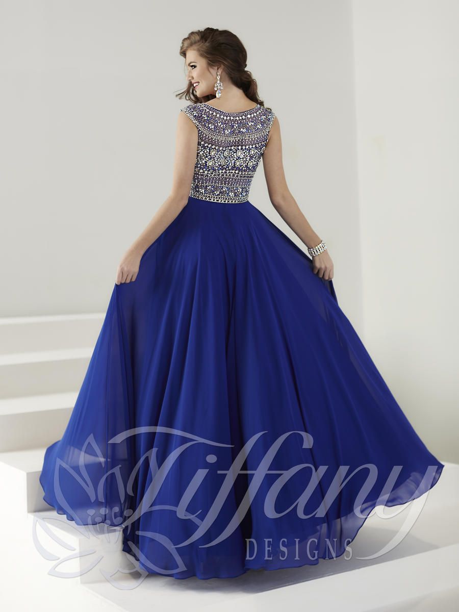 Style 16184 Tiffany Designs Size 8 Satin Royal Blue Ball Gown on Queenly