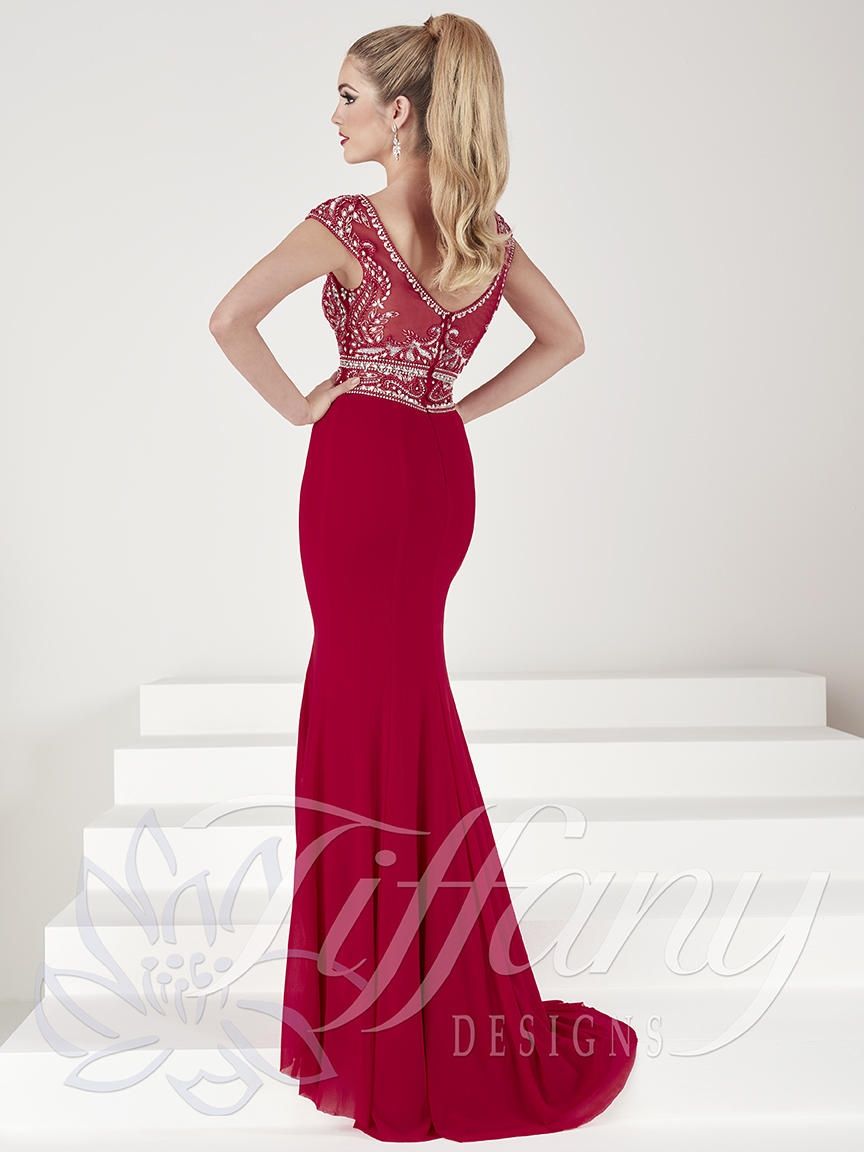 Style 16196 Tiffany Designs Size 2 Sequined Red Mermaid Dress on Queenly