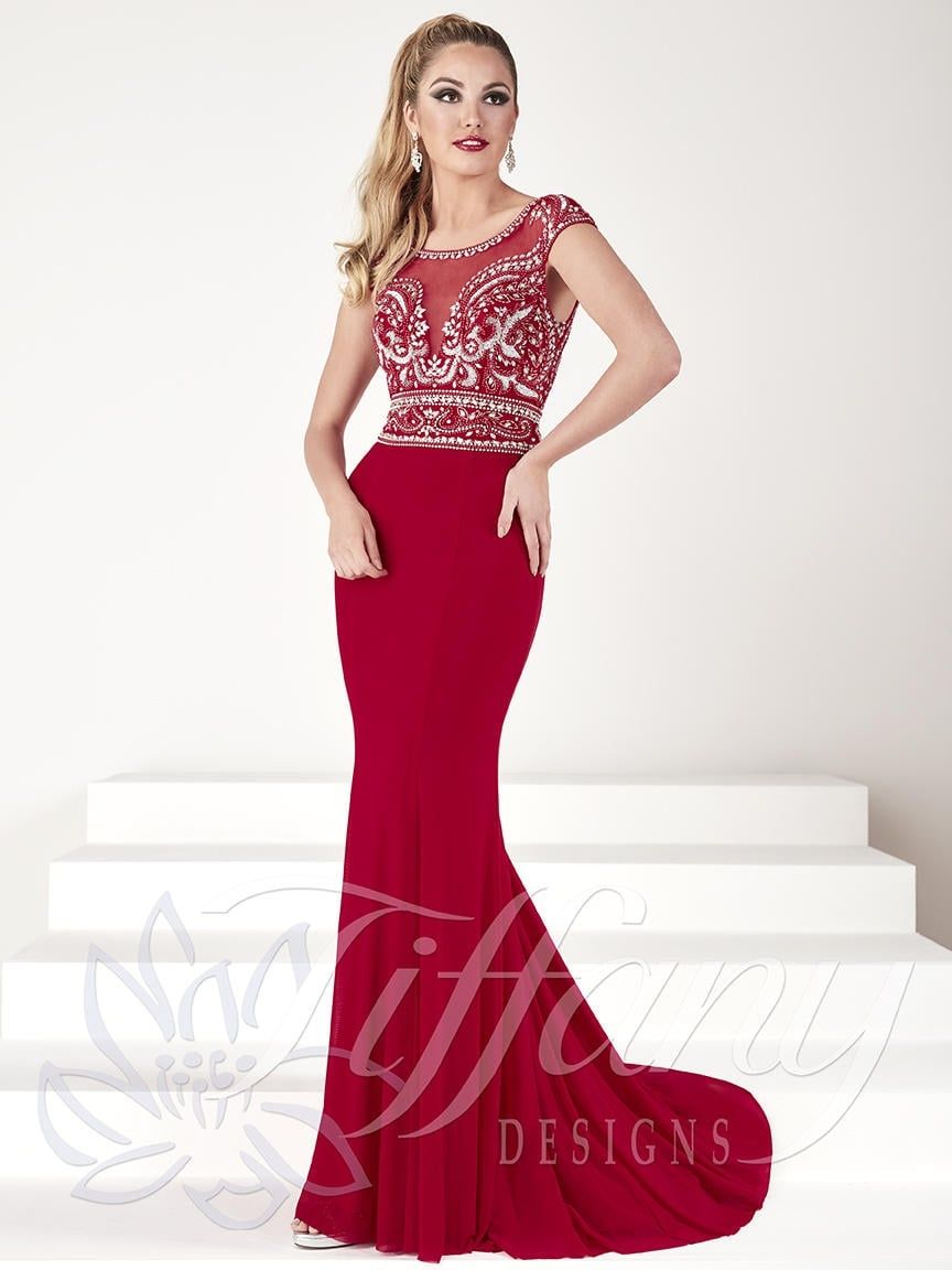 Style 16196 Tiffany Designs Size 2 Sequined Red Mermaid Dress on Queenly