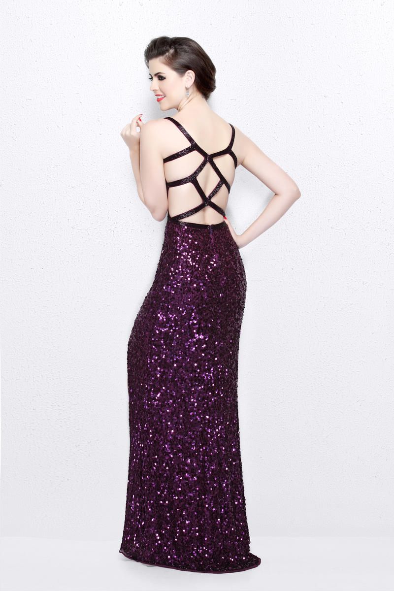 Style 1853 Primavera Size 8 Prom Sequined Purple Side Slit Dress on Queenly