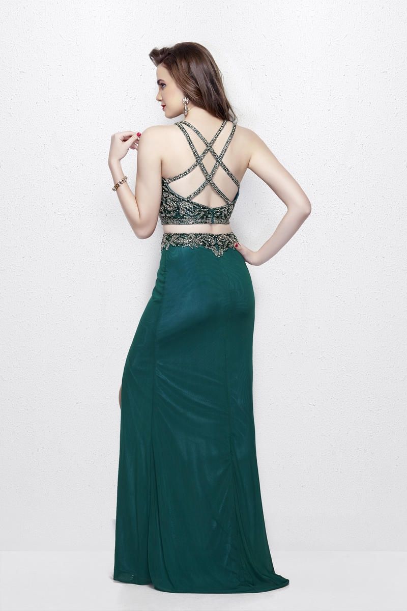 Style 1863 Primavera Size 10 Halter Sheer Green Side Slit Dress on Queenly