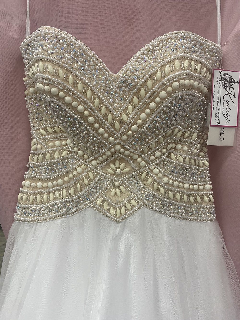 Style 17-303 Madison James Size 4 Prom Strapless Sequined White Ball Gown on Queenly